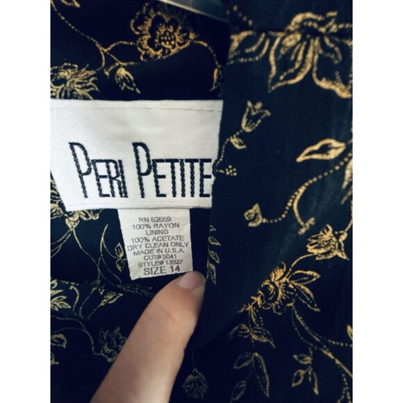 Vintage Peri Petites Black & Gold Floral Dress - Buttons - Size 14 - Retro Soft - Picture 6 of 11